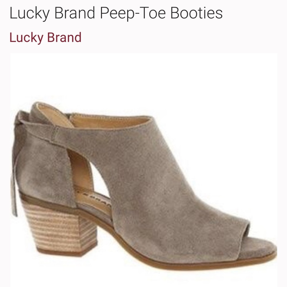 Lucky Brand Betsee Suede Peep Toe Booties Size 7.5 So cute ties in back